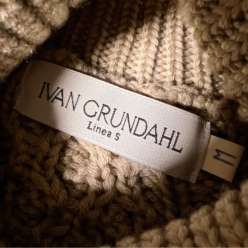 Ivan Grundahl Beige Merino Wool Cable Knit Turtleneck Sweater Dress Medium - Picture 6 of 14